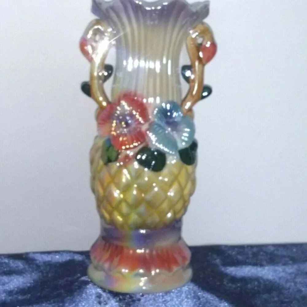Vintage Pearlescent Lustreware Vase Floral multicolor 8